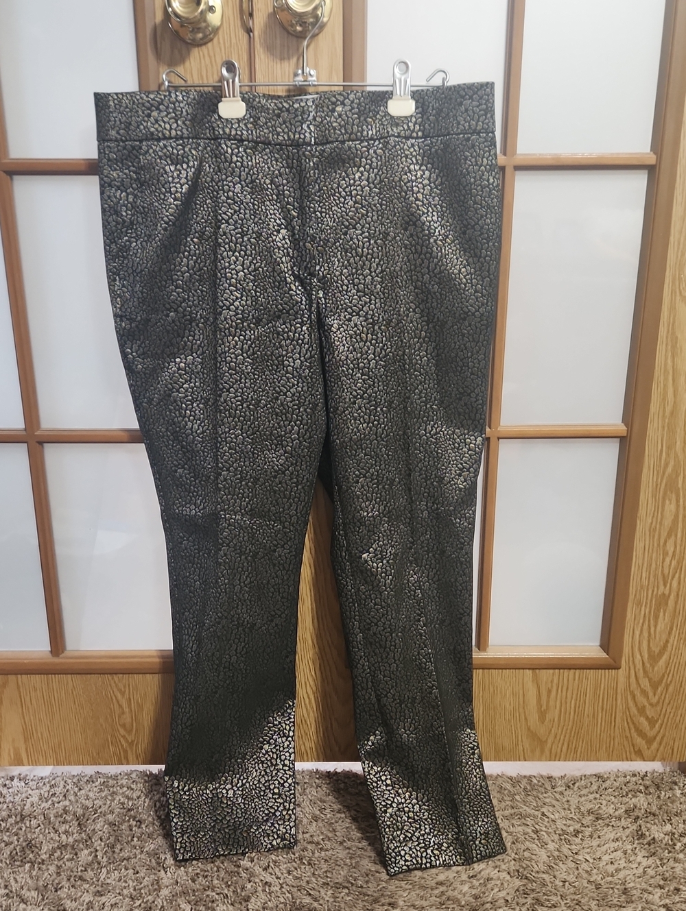 Loft Womens Size 12 Metallic Black Gold & Silver Animal-Print Trousers